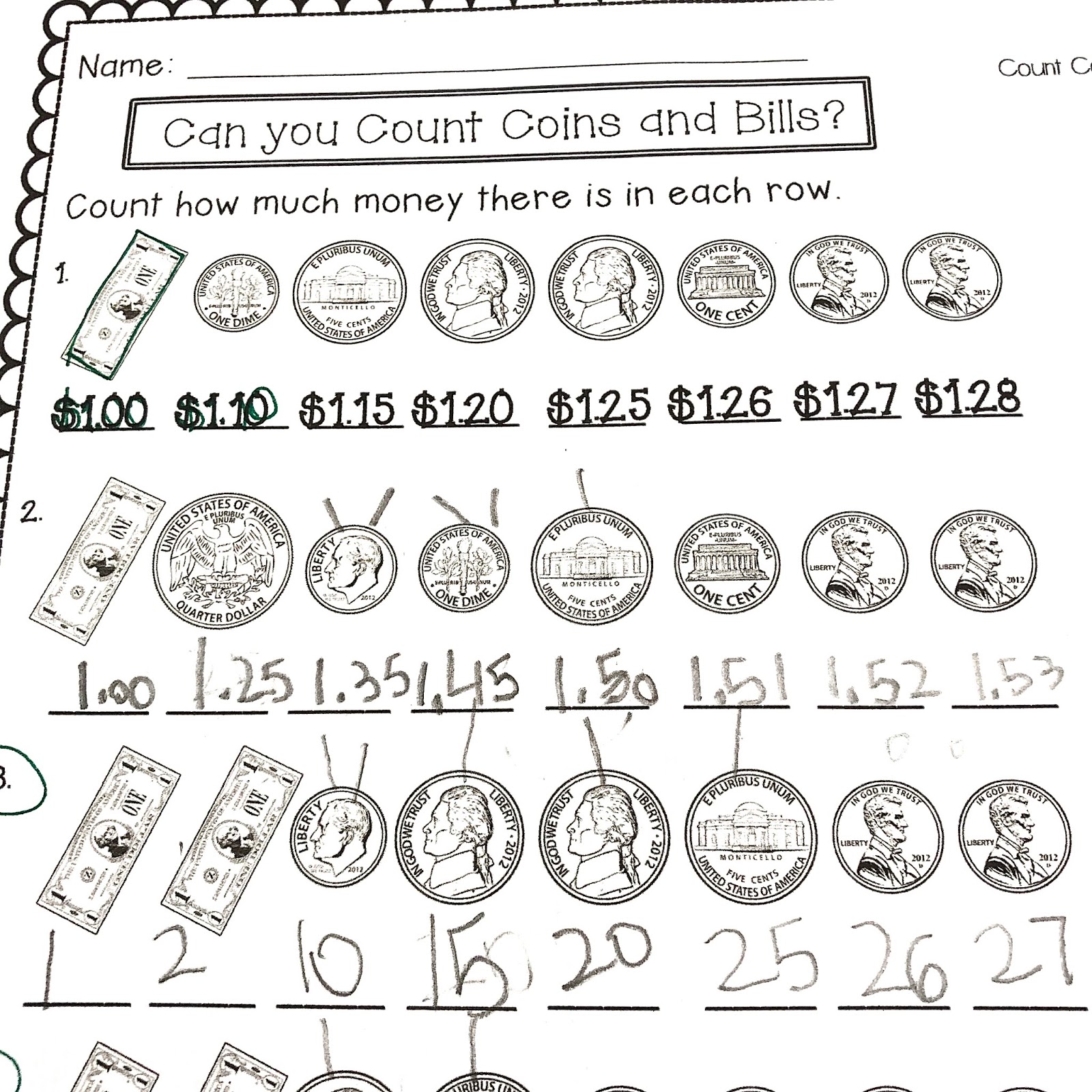 Counting Money with Students - Coins and Bills