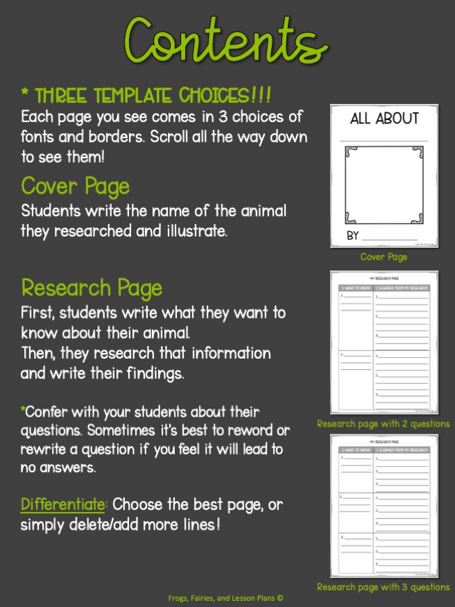 Animal Book Reports and Nonfiction Text Features