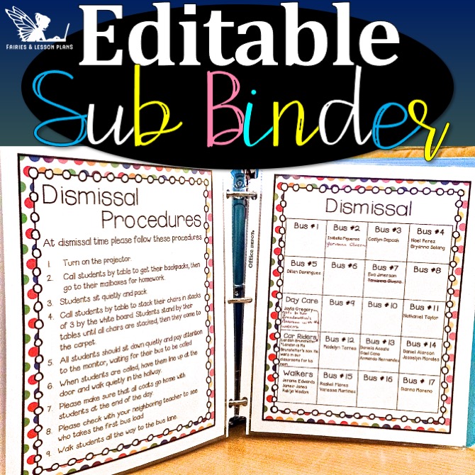 Substitute binders for the first week of school.