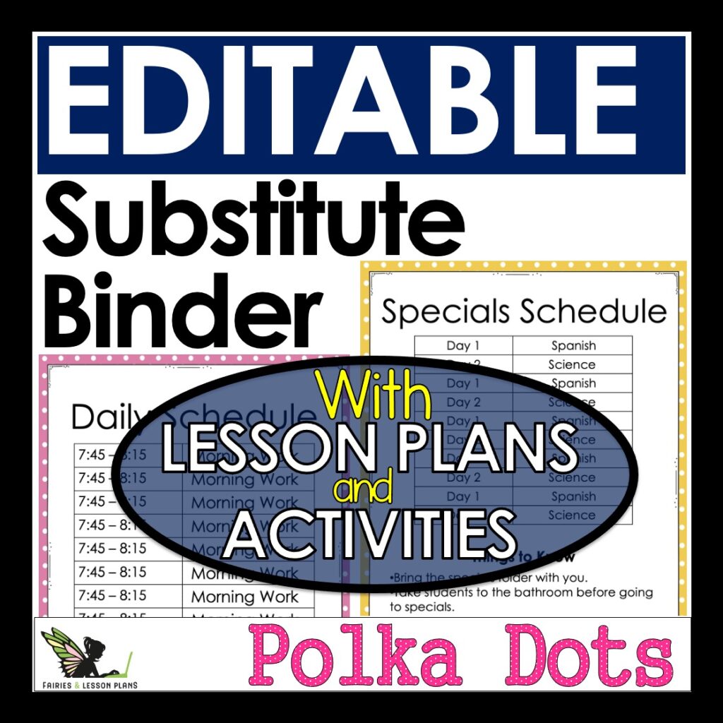 Editable Substitute Binder Templates with Lesson Plans ans Activities Included