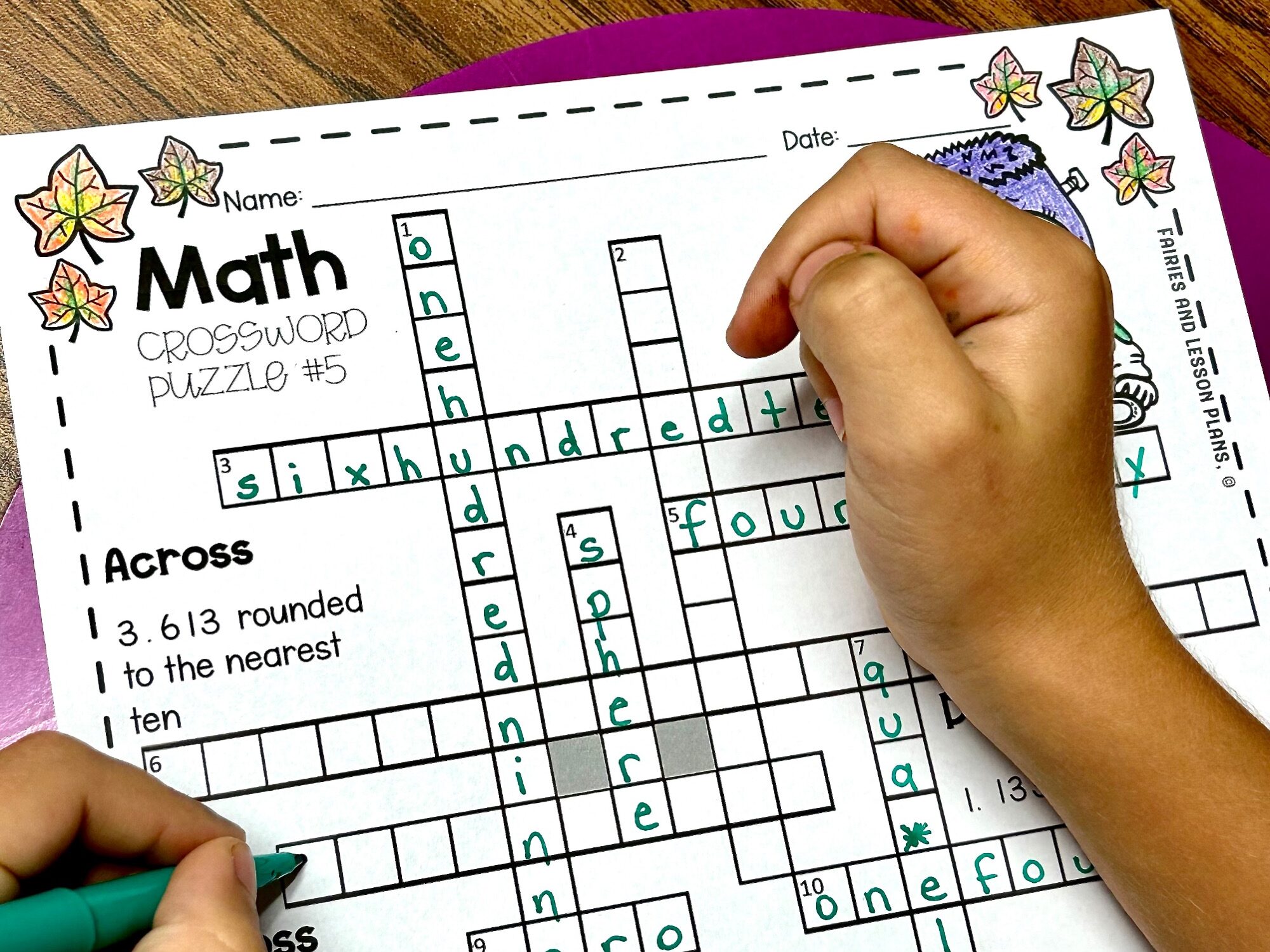 Math crossword puzzle worksheet used as a fun math center activity
